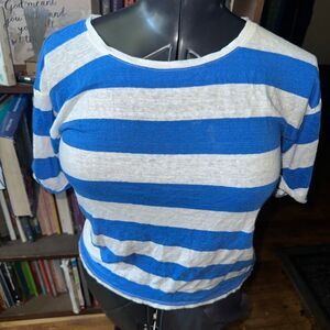 J Crew linen nautical blue & white striped M basic tee